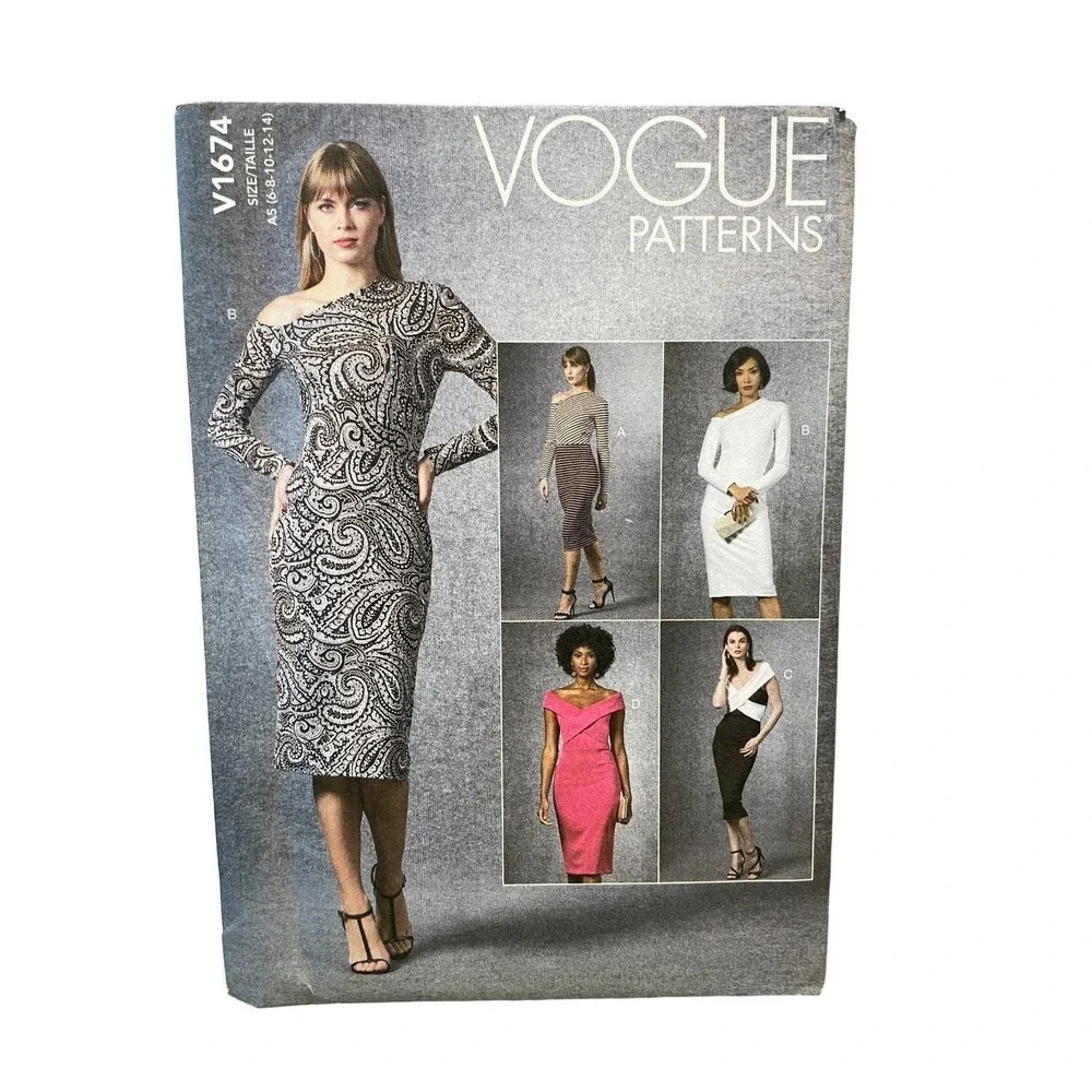 Vogue V1674 Misses Dress A5 (6-14) One Shoulder‎ Off Shoulder Sheath